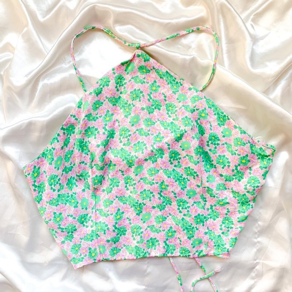 Zara green floral halter croptop